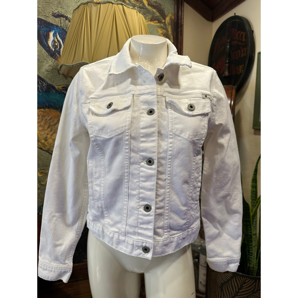 🔴Lucky Brand White Denim Trucker Jacket Size Small - Picture 2 of 10